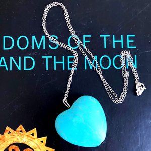 Natural turquoise heart pendant on fine sterling chain